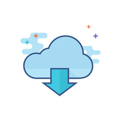 Cloud download icon in outlined flat color style. Vector illustration.