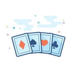 Playing cards icon in outlined flat color style. Vector illustration.