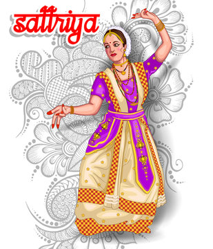 Illustration Of Indian Sattriya Dance Form