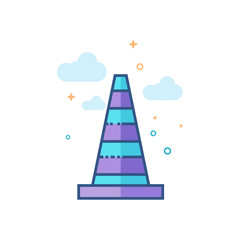 Fototapeta na wymiar Traffic cone icon in outlined flat color style. Vector illustration.