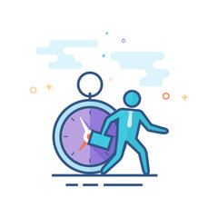 Businessman clock icon in outlined flat color style. Vector illustration.