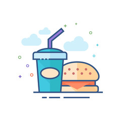 Fast food icon in outlined flat color style. Vector illustration.