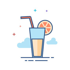 Cocktail drink icon in outlined flat color style. Vector illustration.
