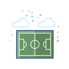 Soccer field icon in outlined flat color style. Vector illustration.