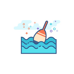 Fishing float icon in outlined flat color style. Vector illustration.