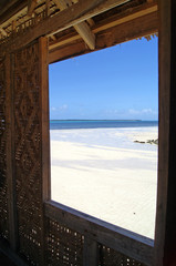 Beach View from Inside Thatched Hut