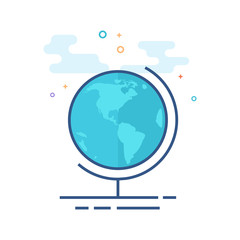 Globe icon in outlined flat color style. Vector illustration.