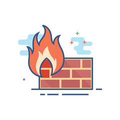 Firewall icon in outlined flat color style. Vector illustration.