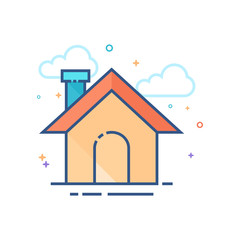 Winter house icon in outlined flat color style. Vector illustration.