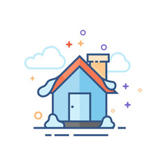 House with snow icon in outlined flat color style. Vector illustration.