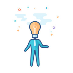 Light bulb head icon in outlined flat color style. Vector illustration.