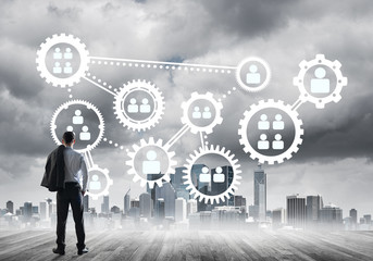 Social connection concept drawn on screen as symbol for teamwork and cooperation