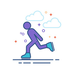 Ice skating icon in outlined flat color style. Vector illustration.
