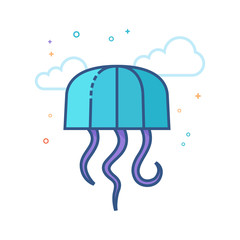 Jellyfish icon in outlined flat color style. Vector illustration.
