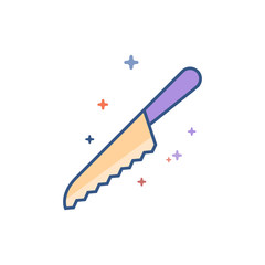 Bread knife icon in outlined flat color style. Vector illustration.