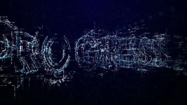 word Progress. Beginning of the transmission or the show. Tech header made up of small numbers and symbols