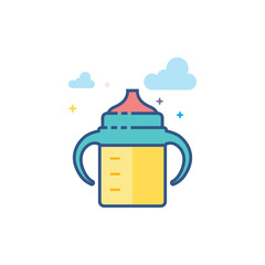 Milk bottle icon in outlined flat color style. Vector illustration.