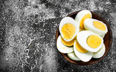 Boiled eggs in a bowl.