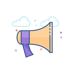 Megaphone icon in outlined flat color style. Vector illustration.