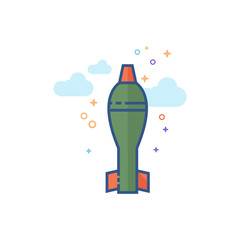 Mortar missile icon in outlined flat color style. Vector illustration.