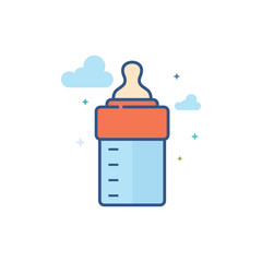 Milk bottle icon in outlined flat color style. Vector illustration.