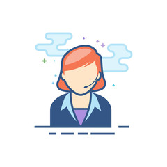 Female receptionist icon in outlined flat color style. Vector illustration.