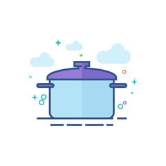 Cooking pan icon in outlined flat color style. Vector illustration.