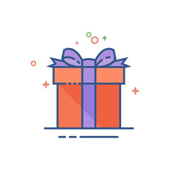 Gift box icon in outlined flat color style. Vector illustration.