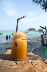 Thai ice tea . ice tea with creamy exotic beverage cools and refreshes.famous drink in Thailand...