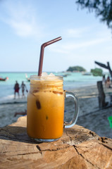 Thai ice tea . ice tea with creamy exotic beverage cools and refreshes.famous drink in Thailand call 