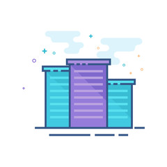 Building icon in outlined flat color style. Vector illustration.