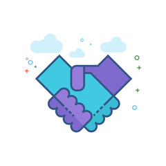 Handshake icon in outlined flat color style. Vector illustration.