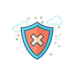 Shield icon in outlined flat color style. Vector illustration.