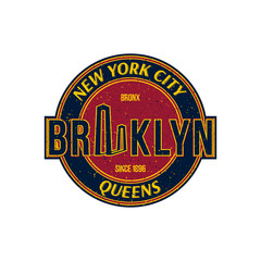 Vintage retro emblem with texture in old style. The city of New York and the Brooklyn Bridge