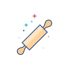 Wooden roller icon in outlined flat color style. Vector illustration.