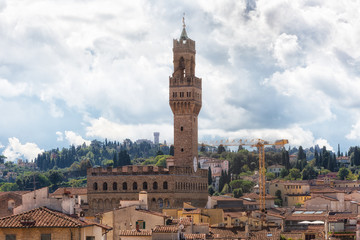 Obraz premium Siena, widok na Stare Miasto - Piazza del Campo, Palazzo Pubblico ze Sieny, Torre del Mangia. Toskania, Włochy.