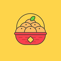 Tangerine in red basket for lunar new year, filled outline icon