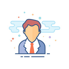 Businessman icon in outlined flat color style. Vector illustration.