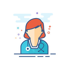 Fototapeta na wymiar Woman doctor icon in outlined flat color style. Vector illustration.