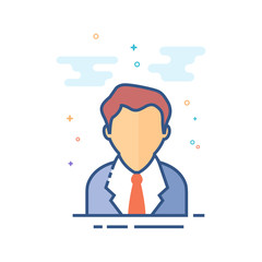Businessman icon in outlined flat color style. Vector illustration.