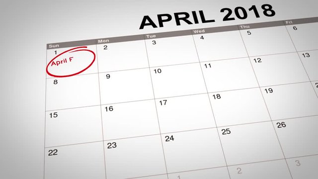 3D animation of April Fools Day marked on calendar 2018. Concept of April Fools Day reminder.
