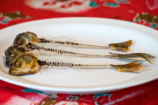 Skeleton of fish on a plate