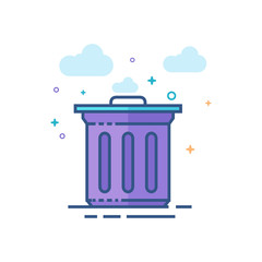 Trash bin icon in outlined flat color style. Vector illustration.