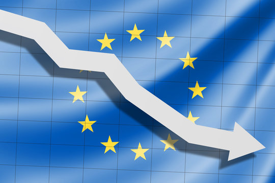 The arrow falls on the background of the EU European flag