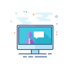 Computer chat icon in outlined flat color style. Vector illustration.