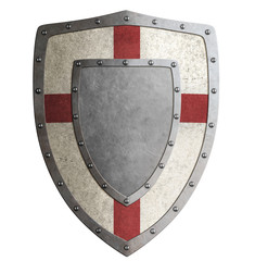 Ancient templar or crusader metal shield 3d illustration