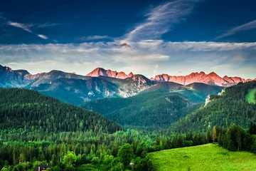 Stof per meter Zonsondergang in de bergen in Polen in de zomer, Europa © shaiith