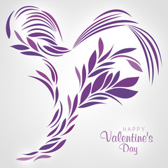 Purple Heart designed with abstract lines and leaves on an isolated white background