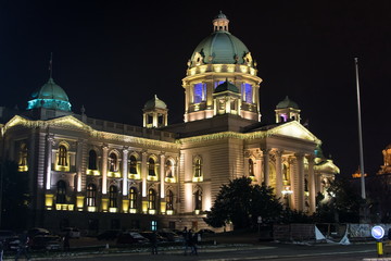 Fototapeta na wymiar Serbian Parliament in Belgrade at night
