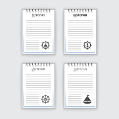 Template for notepad. Objects on the marine theme. Drawn elements.